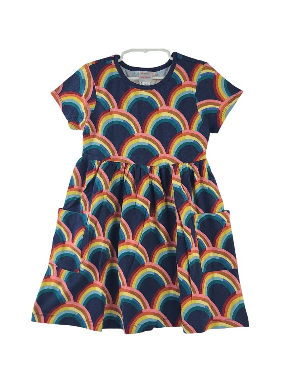 NEW Hanna Andersson Girls Rainbow Pocket Dress 100% Cotton Sz 6-7 Short Sleeve